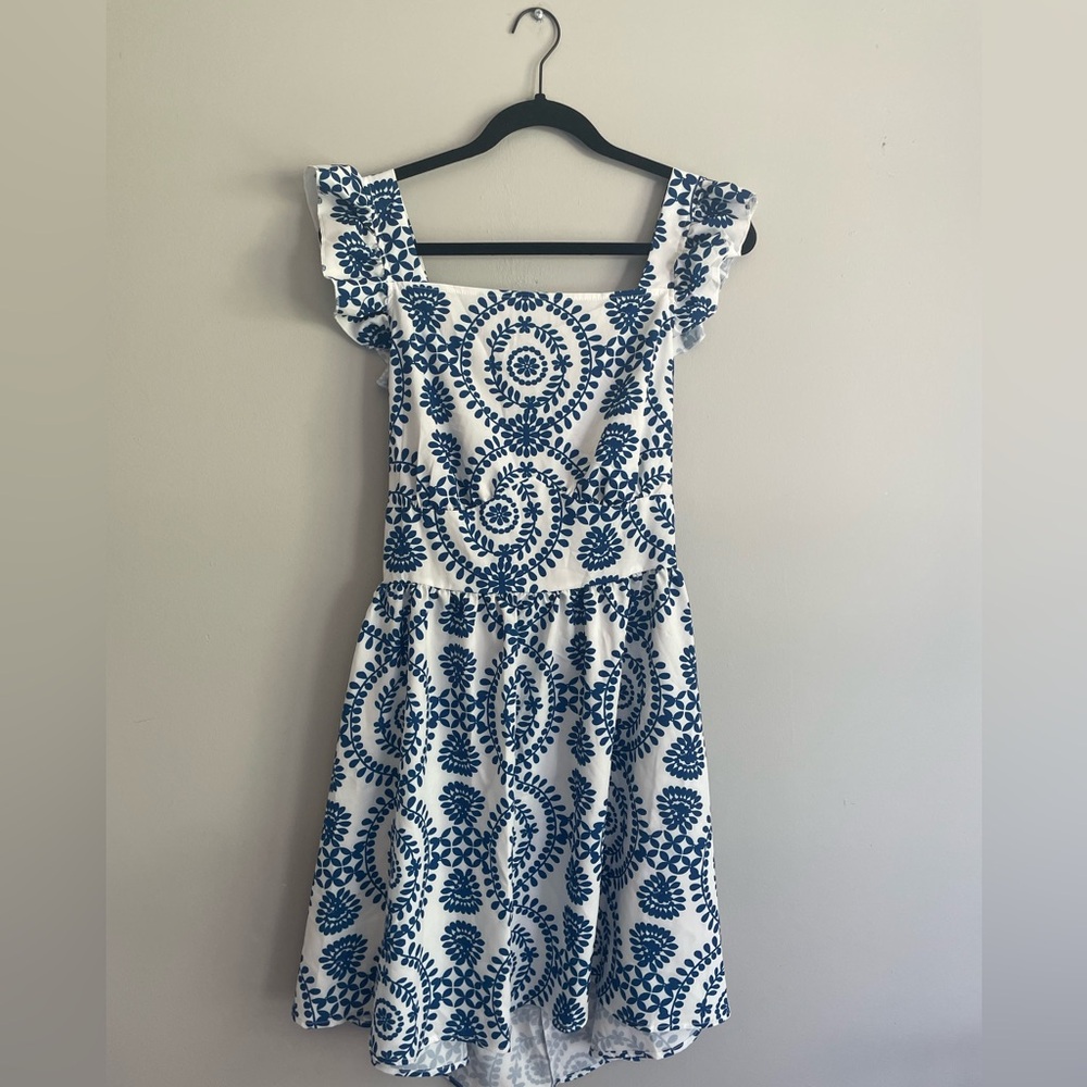 Blue & white patterned dress from SHEIN.